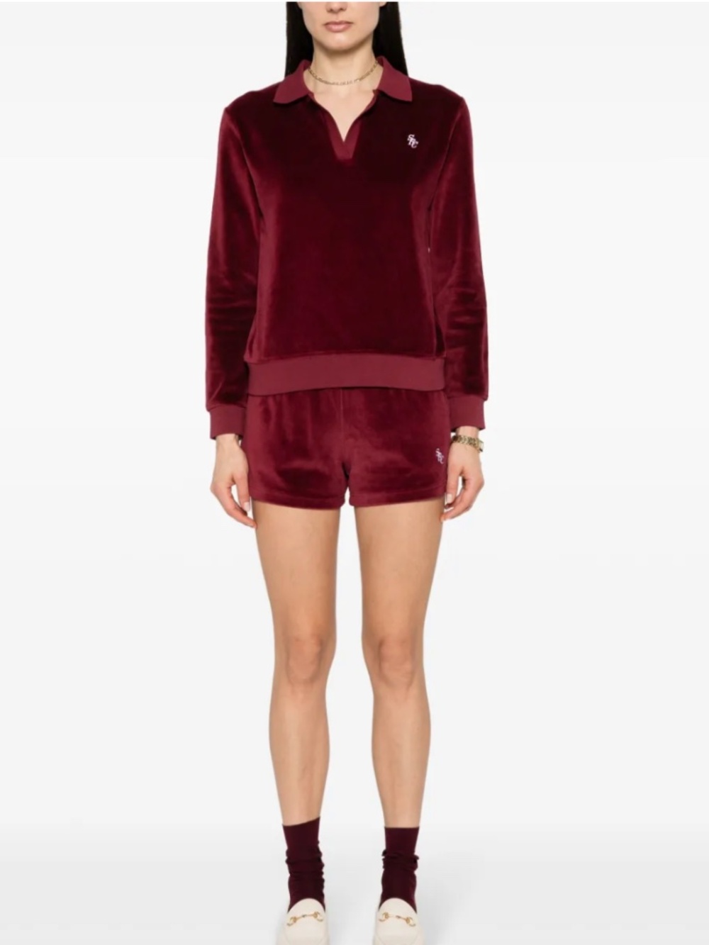 Sporty & Rich Velour Polo Top Size M NWT